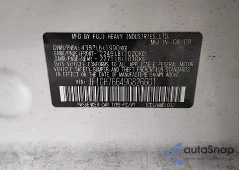 2009 Subaru Impreza Wrx z USA, uszkodzony, nr VIN JF1GH76649G826601